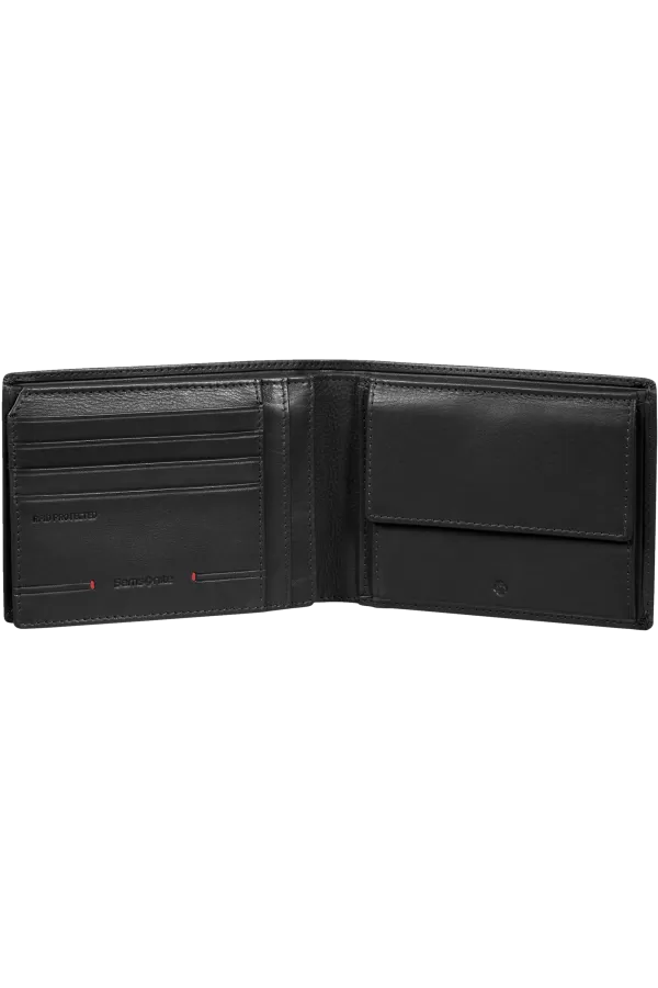 Carteira de Homem em Pele para 7 Cartões com Porta-Moedas Preta - Simpla SLG | Samsonite